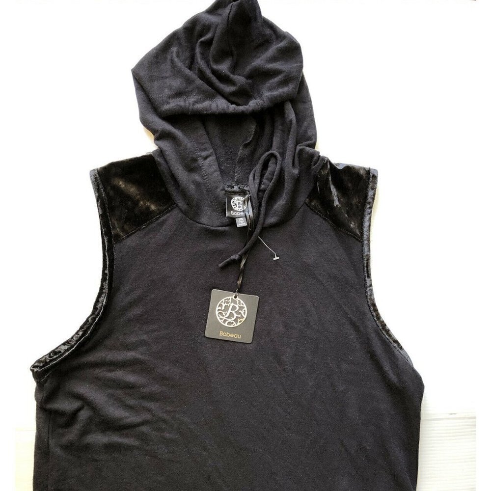 New Bobeau Black Active Cover Up Womens Size XS Velour Trim Hooded Dress - Picture 7 of 11